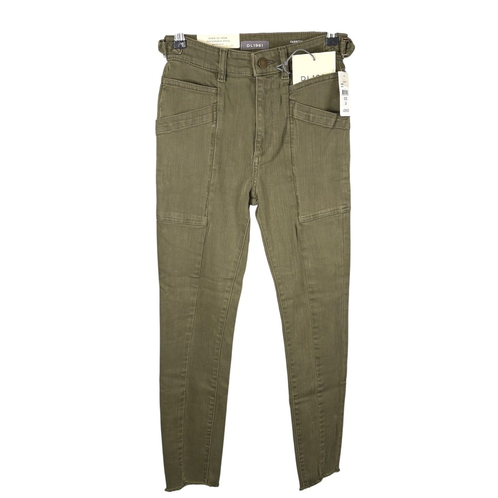 DL1961 Farrow Cropped High Rise Instasculpt Skinny Jeans Kale Green 26 NWT